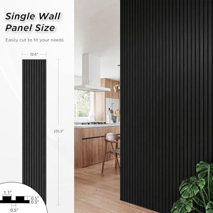 SMARTSTANDARD 4 Pack 105.9" x 12.6" Wood Slat Wall Panels, Matte Black - color: Matte Black, size: 106" x 50.4"