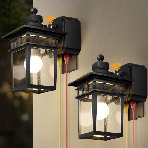 Porch Light with GFCI Outlet, 2 Pack Dusk to Dawn Outdoor Wall Lights | Anti-Rust Waterproof Aluminum Construction, Easy Installation,Exterior Lighting Outside Lights for House Front Door, Black - color: Black, size: 2-Pack-Dusk to Dawn
