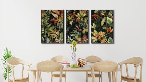 Large Framed Tropical Botanical Wall Art, Jungle Leaf Green, 20"x28"x3 - color: green, size: 20" X 28" X 3pcs Framed
