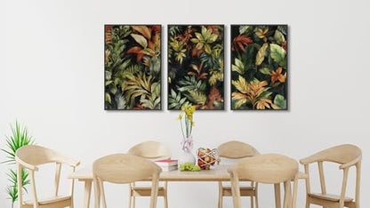 Large Framed Tropical Botanical Wall Art, Jungle Leaf Green, 24"x36"x3 - color: green, size: 24" X 36" X 3pcs Framed