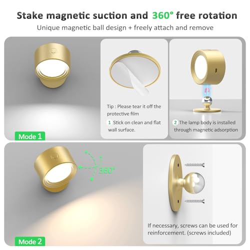 Racokky LED Wall Mounted Lights with Remote, Rechargeable Wall Sconces - color: Gold
