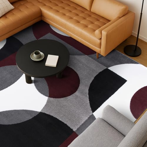 Rugshop Circle Design Modern Abstract Geometric Area Rug Burgundy 6'6" x 9' - size: 6'7" x 9' (Rectangular)