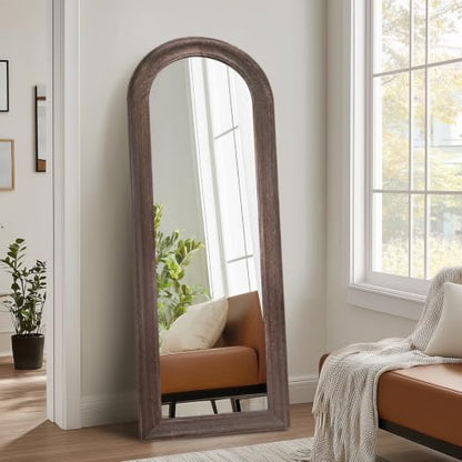 58x22 Solid Wood Arched Full Length Mirror, Elegant Brown Finish - color: Brown-ar Frame, size: 57.9"L x 21.9"W