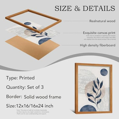 HCJWCXD 3 Pcs Framed Boho Navy Blue Canvas Wall Art 12x16 Inch - color: Framed Navy Blue, size: 12x16 Inches