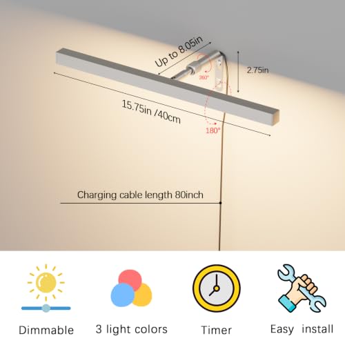 16" LED Picture Light Plug in, 5W Nickel Art Light - color: Nickel, size: 16 inch