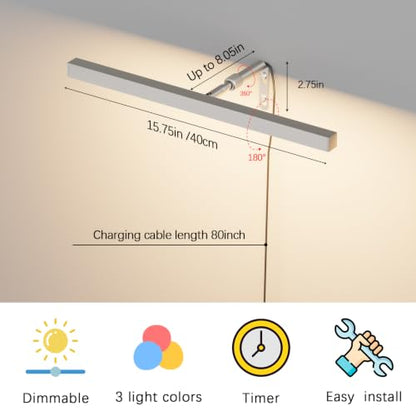 16" LED Picture Light Plug in, 5W Nickel Art Light - color: Nickel, size: 16 inch
