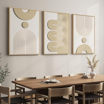 3D Large Framed Boho Neutral Abstract Wall Art for Living Room, 3 Piece - color: Neutral --C, size: 24"w X 36"h X 3pcs