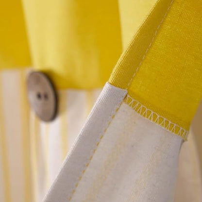 DOSLY Ides Farmhouse Rustic Cotton Valance Curtain, Yellow Striped Pleated Design with Coconut Buttons, Multi-Room Window Treatment for Kitchen Living Room Bedroom, 52" W x 18" L - color: Yellow & Yellow Stripe, size: 52"W x 18"L (Pack of 1)