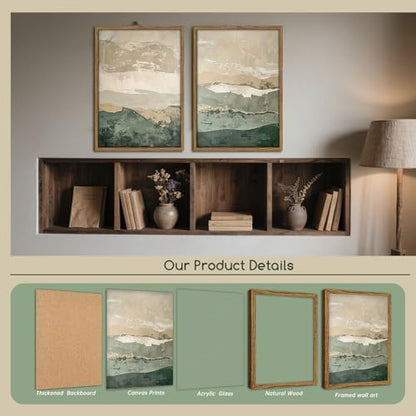 Green Abstract Landscape Wall Art Japanese Textured Mountain Canvas Print - color: Gray Green, size: 16x24 Inches