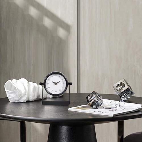 Vintage Mirror Table Clock on Stand, Black, Analog