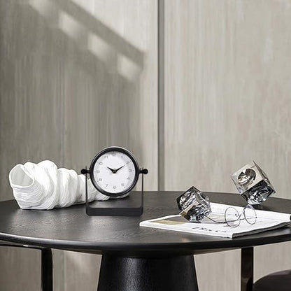 Vintage Mirror Table Clock on Stand, Black, Analog