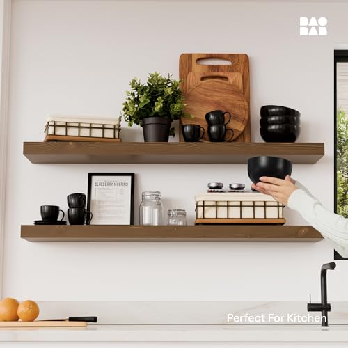 Solid Wood Floating Shelves for Wall 36 Inches Long, Walnut Wooden Shelf - color: Walnut, size: 36 Inch