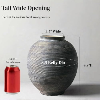 Black Ceramic Flower Vase, 9.8" H, Black Bronze Glaze - color: Deep Charcoal Black-9.8", size: 9.8"-Oval