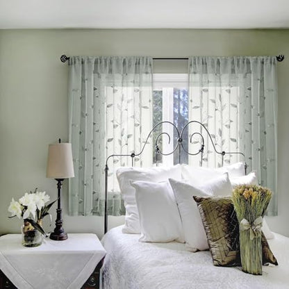 HOMEIDEAS Sage Green Kitchen Curtains Leaf Embroidered, 52x45, 2 Panel - color: 1-sage Green, size: 52"W x 45"L (Pack of 2)