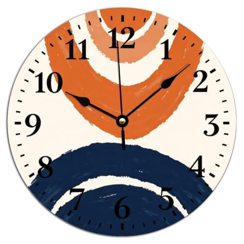 ArogGeld Abstract Shapes Wall Clock Burnt Orange Blue Round Clock Decorative Wall Clock Silent Round Wood Wall Clock Hanging Clocks for Bedroom Decor Living Room 15x15in - color: A, size: 15x15in