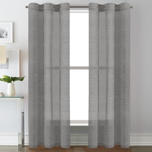 H.VERSAILTEX Charcoal Grey Linen Sheer Curtains 84" 2 Panels Grommet - color: Charcoal Grey, size: 37"W x 84"L (Pack of 2)