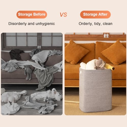 OIAHOMY Laundry Hamper Laundry Basket Rectangle Cotton Storage Basket Grey - color: Grey variegated