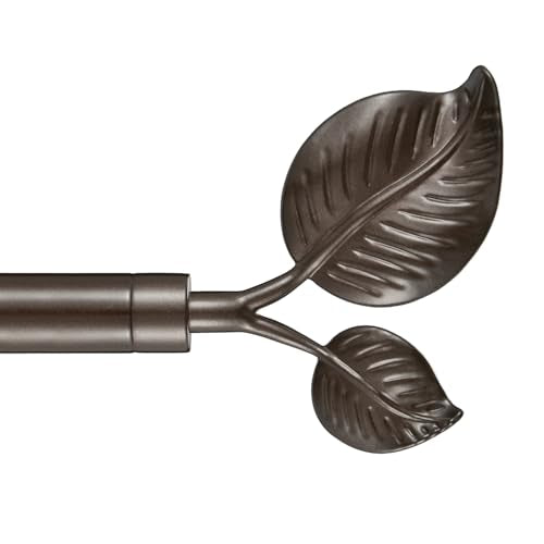Decorative Curtain Rod with Leaf Finials, 1Inch Diameter 28-48 Inch Adjustable Length Single Drapery Window Rods Telescoping Structure, Dark Bronze - color: Dark Bronze, size: 28-48"
