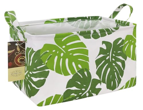Rectangle Foldable Storage Basket Handles For Home, Leaf - color: Leaf