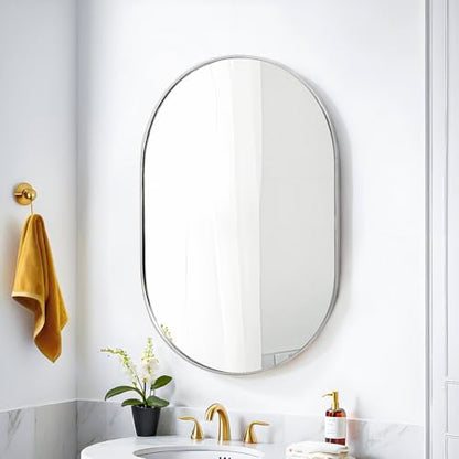 SCWF-GZ 30x20 Runway Mirror Round Wall Mounted/Against Wall Silver - color: Silver, size: 30"L x 20"W