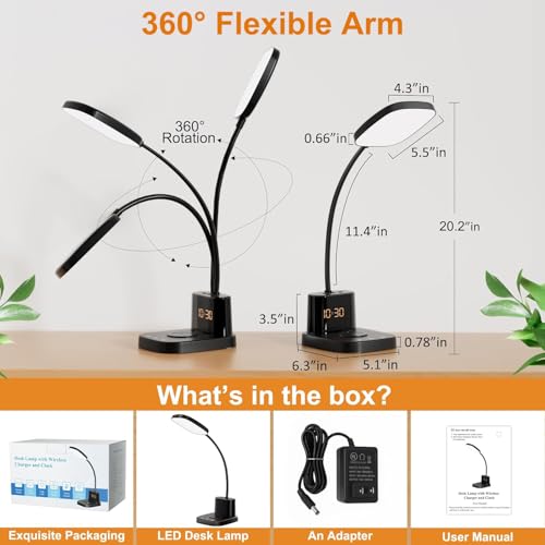 10W Wireless Charging LED Desk Lamp with Clock, Light Black - color: Light Black