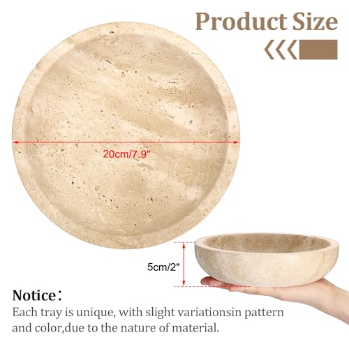 Hipiwe 7.9" Round Key Bowl for Entryway Natural Travertine Stone Tray - color: Beige, size: 7.9" x 7.9" x 2"