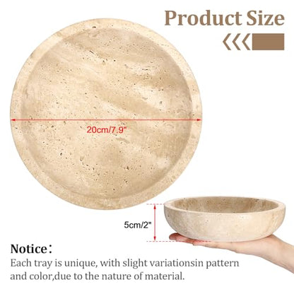 Hipiwe 7.9" Round Key Bowl for Entryway Natural Travertine Stone Tray - color: Beige, size: 7.9" x 7.9" x 2"