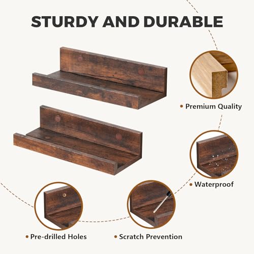 Muzilife 12" Small Floating Shelves Wood Wall Shelf with Lip, 2Pcs, Brown - color: Walnut Brown, size: 12"