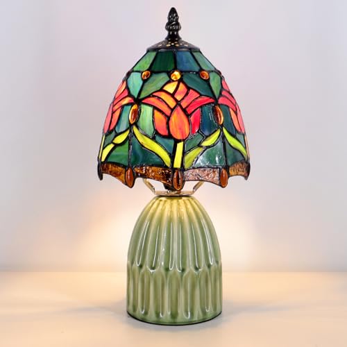 Tiffany Stained Glass Mushroom Table Lamp 12.5 Inch -Blue Red Tulips - color: Blue Red Tulips