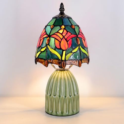 Tiffany Stained Glass Mushroom Table Lamp 12.5 Inch -Blue Red Tulips - color: Blue Red Tulips