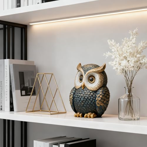 Baitiane Owl Statue Home Decor, Decorative Owls Figurine for Bookshelf - color: Blue&white