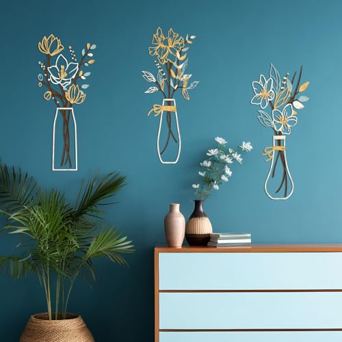 Zzbakress 3 Pieces Metal Flowers Wall Art for Bathroom (Beige Gold) - color: Beige Gold