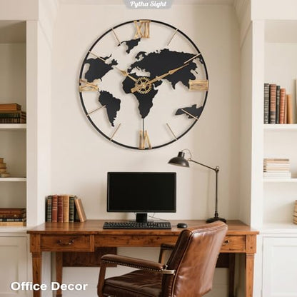 Pytha Sight 30 Inch Large Extra Giant Oversized Roman World Map Wall Clock - color: Black Roman, size: 30 inch