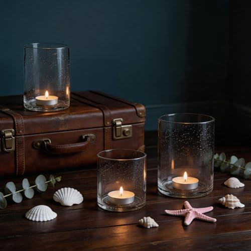 Set of 3 Seeded Glass Hurricane Candle Holders 5/7/8 Inch