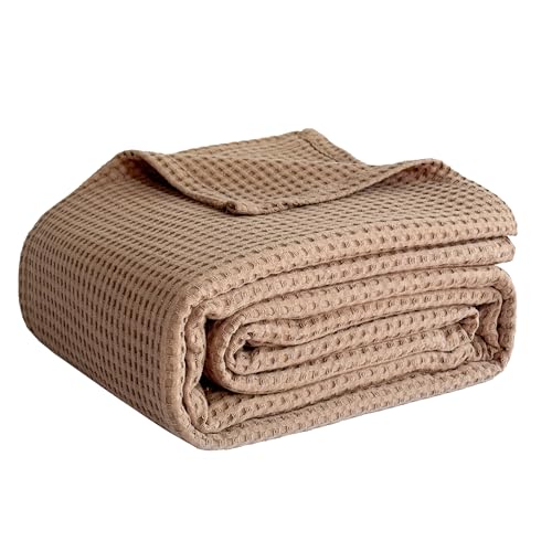 Simple&Opulence 100% Cotton Waffle Weave Throw Blanket 50"x60", Light Brown - color: Light Brown, size: Throw(50"X60")
