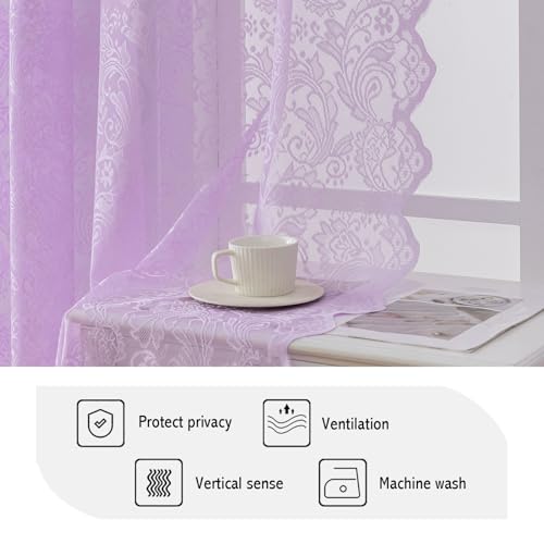 Anytime Purple Lace Sheer Curtain Panels for Living Room Elegant Window Treatment Sets Light Filtering Translucent Draperies for Office (2 Panels,W55 x L63inch) - color: Pattern 3-purple, size: 55"W x 63"L (Pack of 2)