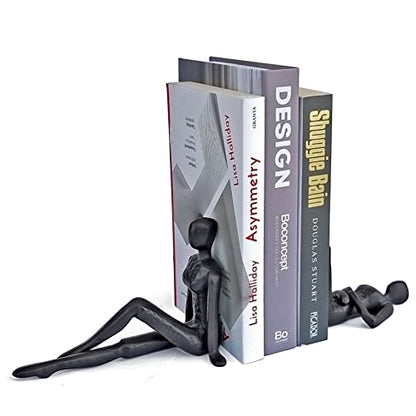 Ambipolar Yoga-Style Black Decorative Bookends, Cast Iron Book Stand to Hold Books Heavy Duty, Book Stoppers for Home Decor, Office Desk, Living Room Decor