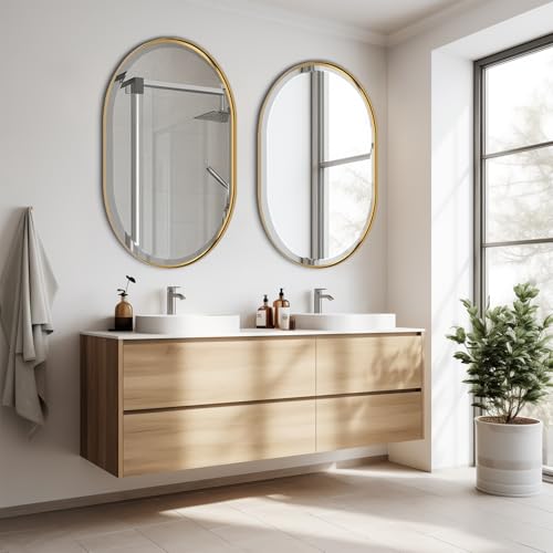 POZINO 36"x24" Brushed Gold Oblong Beveled Bathroom Mirror for Over Sink - color: Gold Oval, size: 36"L x 24"W