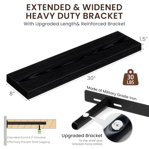 Dreamland 30Inch Black Floating Shelves 8" Deep Wall Mounted Set of 2 - color: Black, size: 8"D x 30"L