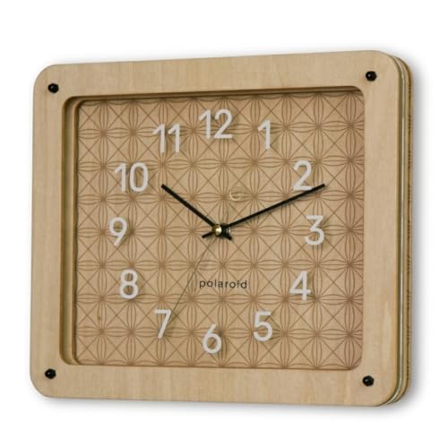 DODEKA Rectangle Wall Clock Layered Wooden Design Bohemian Geometric Pattern Silent Battery Operated for Workplace Kitchen Bedroom Living Room (Rectangular)
