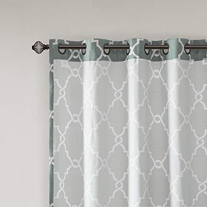 Madison Park Fretwork Print Window Curtain 1 Panel, 50x63 Seafoam/White - color: Seafoam/White, size: 50"W x 63"L (Pack of 1)