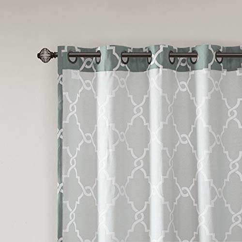 Madison Park Fretwork Print Window Curtain 1 Panel, 50x84 Seafoam/White - color: Seafoam/White, size: 50"W x 84"L (Pack of 1)