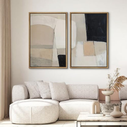 SIGNWIN Framed Canvas Print Wall Art Set Wabi-Sabi Block Illustrations Modern Art Minimal Boho Relax/Calm for Living Room, Bedroom, Office - 16"x24"x2 NATURAL - color: A16-2601-irs03, size: 16"x24"x2 Panels Natural