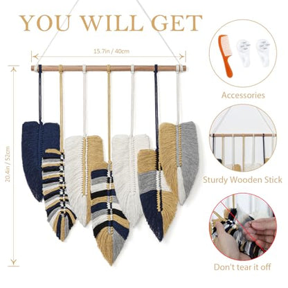 Betylifoy Macrame Wall Hanging Tapestry Boho Leaf Feather Wall Decor - color: Blue Yellow