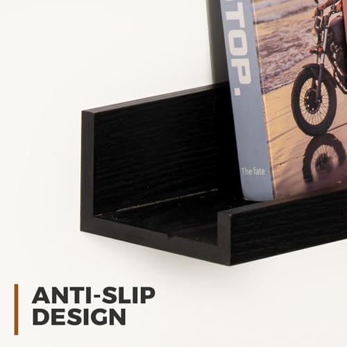 Muzilife 16" Wood Floating Shelves Wall Shelf with Lip, 2Pcs, Black - color: Black, size: 16"