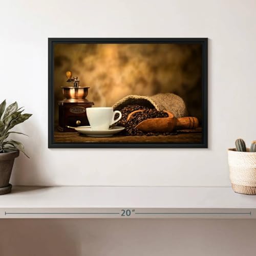 ElephantStock Rustic Coffee Wall Art - Horizontal Framed Canvas - 1-Piece Living Room Wall Decor - Photography Photographic Canvas Print - White and Brown Decor for Wall - 13" X 9" - color: Rustic Coffee Wall Art Canvas Floating Frame Single Piece, size: