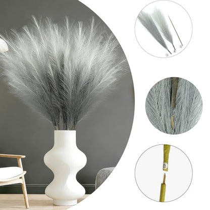 8 Pcs 35.4" Grey Gradient Faux Pampas Grass, Tall Pampas Grass Vase Filler - color: Grey, size: 35.4inch-8Pcs