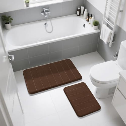 Yimobra Memory Foam Bathroom Mat Set, 31.5 x 20 & 24 x 17 in, Brown - color: Brown, size: 31.5x20+24x17 Inch