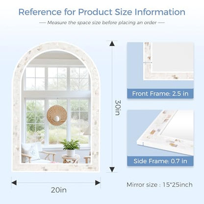 Tanmicoshomy White Arched Bathroom Mirror 20x30 Inch. Mosaic Wall Decor - size: 30"L x 20"W