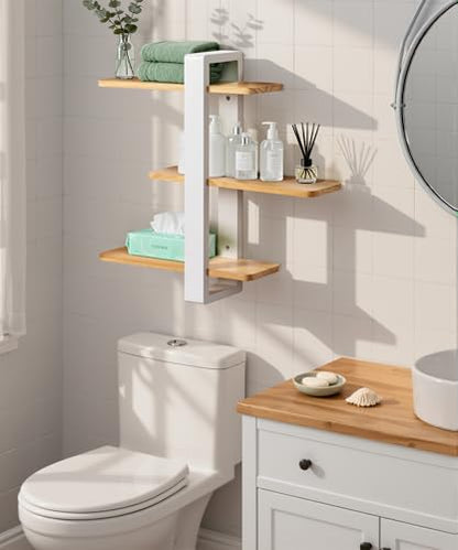 SUMGAR Floating Shelves for Wall, 3 Tier White Wood Adjustable Shelf Unit - color: White&wooden, size: 3 Tier 19.6in